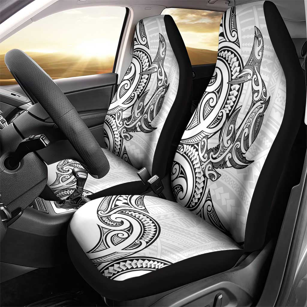New Zealand Hammerhead Shark Car Seat Cover Maori Haehae Mangopare White - Aussie Hoodie