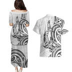 New Zealand Hammerhead Shark Couples Matching Puletasi and Hawaiian Shirt Maori Haehae Mangopare White - Aussie Hoodie
