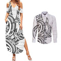 New Zealand Hammerhead Shark Couples Matching Summer Maxi Dress and Long Sleeve Button Shirt Maori Haehae Mangopare White - Aussie Hoodie
