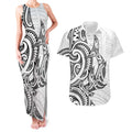 New Zealand Hammerhead Shark Couples Matching Tank Maxi Dress and Hawaiian Shirt Maori Haehae Mangopare White - Aussie Hoodie