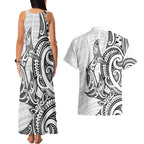 New Zealand Hammerhead Shark Couples Matching Tank Maxi Dress and Hawaiian Shirt Maori Haehae Mangopare White - Aussie Hoodie