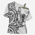 New Zealand Hammerhead Shark Cross Shoulder Shirt Maori Haehae Mangopare White - Aussie Hoodie