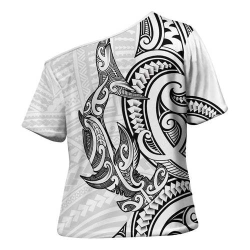 New Zealand Hammerhead Shark Cross Shoulder Shirt Maori Haehae Mangopare White - Aussie Hoodie