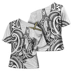 New Zealand Hammerhead Shark Cross Shoulder Shirt Maori Haehae Mangopare White - Aussie Hoodie