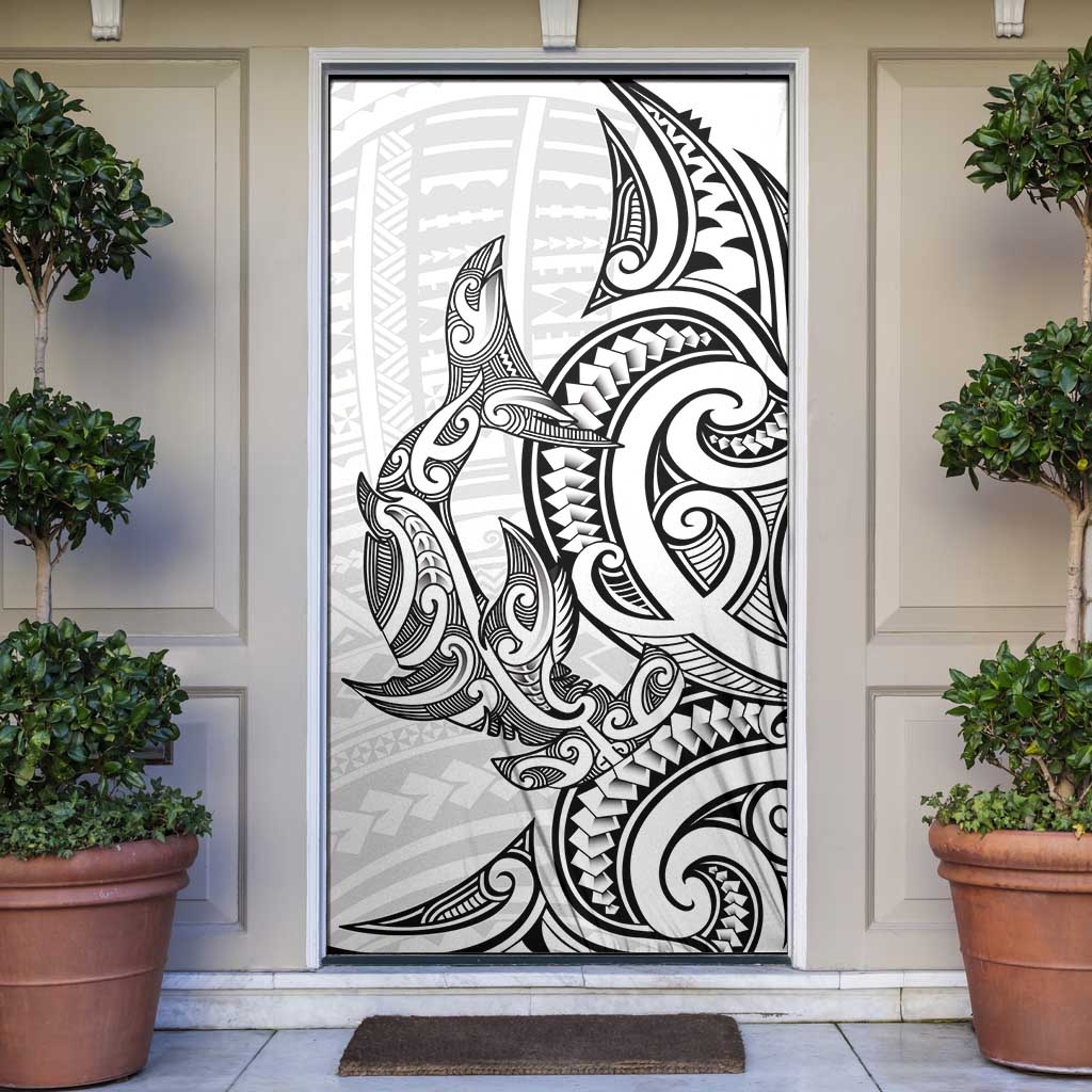 New Zealand Hammerhead Shark Door Cover Maori Haehae Mangopare White - Aussie Hoodie