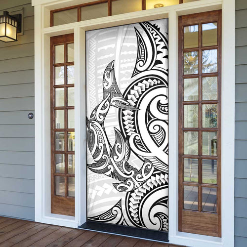 New Zealand Hammerhead Shark Door Cover Maori Haehae Mangopare White - Aussie Hoodie