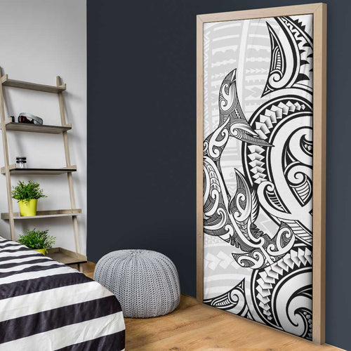 New Zealand Hammerhead Shark Door Cover Maori Haehae Mangopare White - Aussie Hoodie