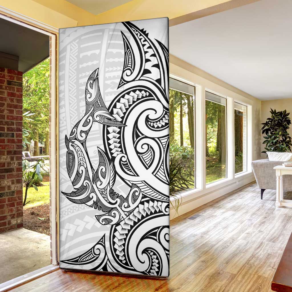 New Zealand Hammerhead Shark Door Cover Maori Haehae Mangopare White - Aussie Hoodie
