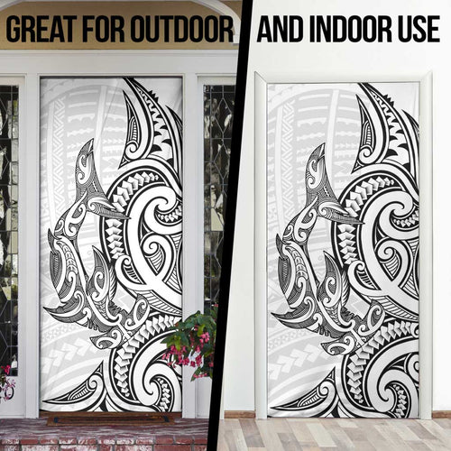 New Zealand Hammerhead Shark Door Cover Maori Haehae Mangopare White - Aussie Hoodie