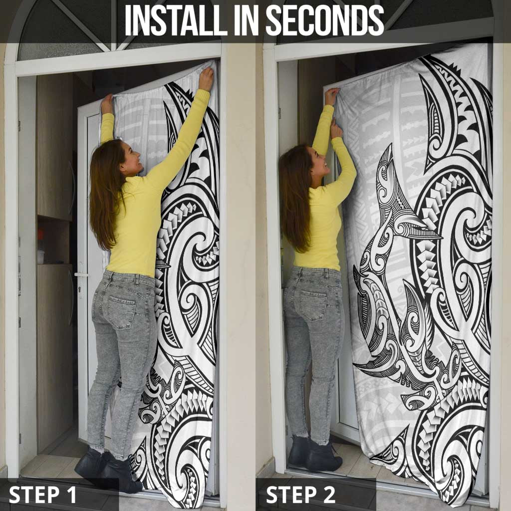 New Zealand Hammerhead Shark Door Cover Maori Haehae Mangopare White - Aussie Hoodie