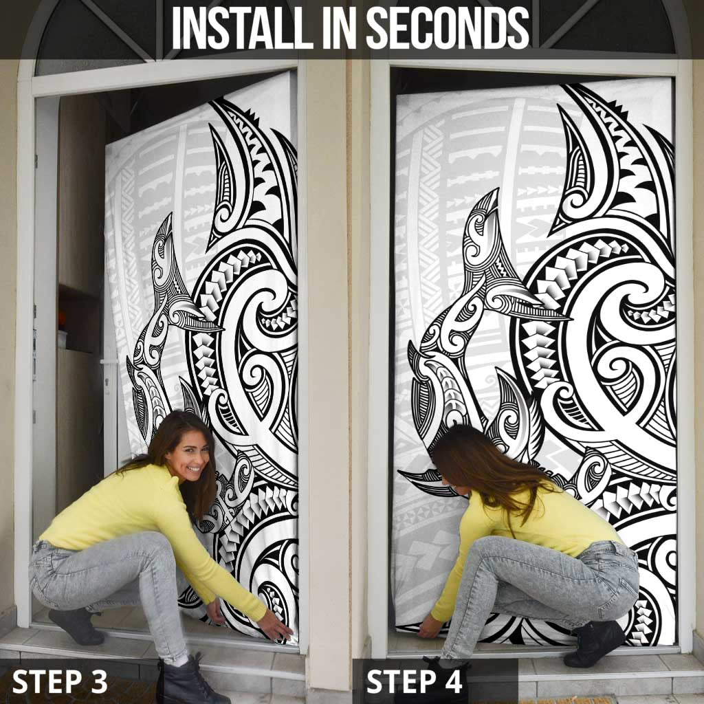 New Zealand Hammerhead Shark Door Cover Maori Haehae Mangopare White - Aussie Hoodie