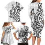 New Zealand Hammerhead Shark Family Matching Long Sleeve Bodycon Dress and Hawaiian Shirt Maori Haehae Mangopare White - Aussie Hoodie