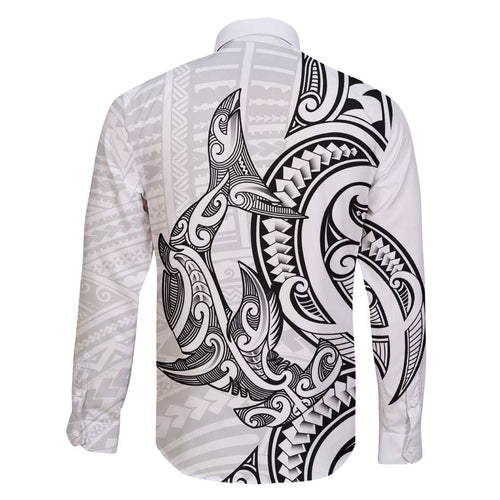 New Zealand Hammerhead Shark Family Matching Long Sleeve Bodycon Dress and Hawaiian Shirt Maori Haehae Mangopare White - Aussie Hoodie