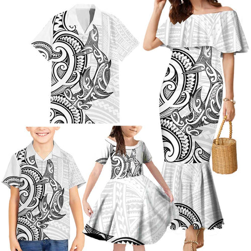New Zealand Hammerhead Shark Family Matching Mermaid Dress and Hawaiian Shirt Maori Haehae Mangopare White - Aussie Hoodie