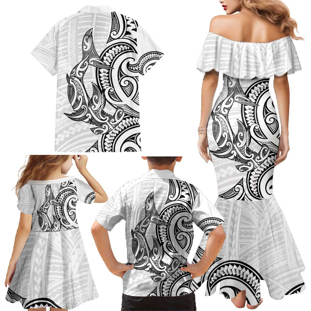 New Zealand Hammerhead Shark Family Matching Mermaid Dress and Hawaiian Shirt Maori Haehae Mangopare White - Aussie Hoodie