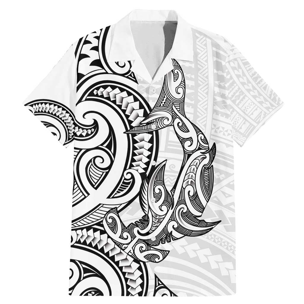 New Zealand Hammerhead Shark Family Matching Mermaid Dress and Hawaiian Shirt Maori Haehae Mangopare White - Aussie Hoodie