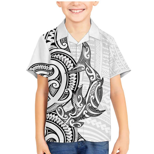 New Zealand Hammerhead Shark Family Matching Mermaid Dress and Hawaiian Shirt Maori Haehae Mangopare White - Aussie Hoodie