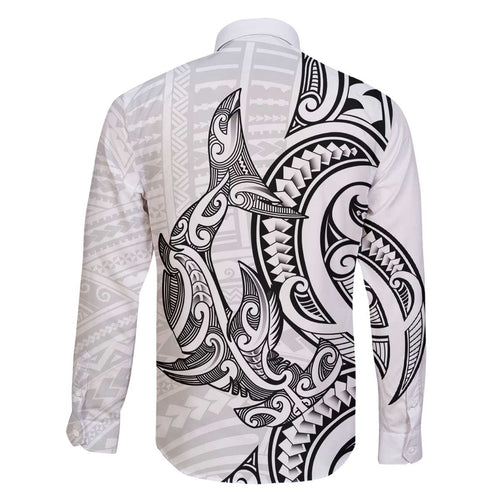 New Zealand Hammerhead Shark Family Matching Off The Shoulder Long Sleeve Dress and Hawaiian Shirt Maori Haehae Mangopare White - Aussie Hoodie