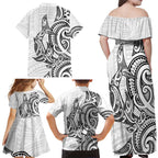 New Zealand Hammerhead Shark Family Matching Off Shoulder Maxi Dress and Hawaiian Shirt Maori Haehae Mangopare White - Aussie Hoodie