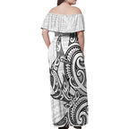 New Zealand Hammerhead Shark Family Matching Off Shoulder Maxi Dress and Hawaiian Shirt Maori Haehae Mangopare White - Aussie Hoodie