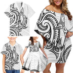 New Zealand Hammerhead Shark Family Matching Off Shoulder Short Dress and Hawaiian Shirt Maori Haehae Mangopare White - Aussie Hoodie