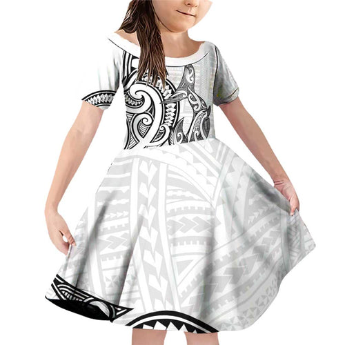 New Zealand Hammerhead Shark Family Matching Off Shoulder Short Dress and Hawaiian Shirt Maori Haehae Mangopare White - Aussie Hoodie
