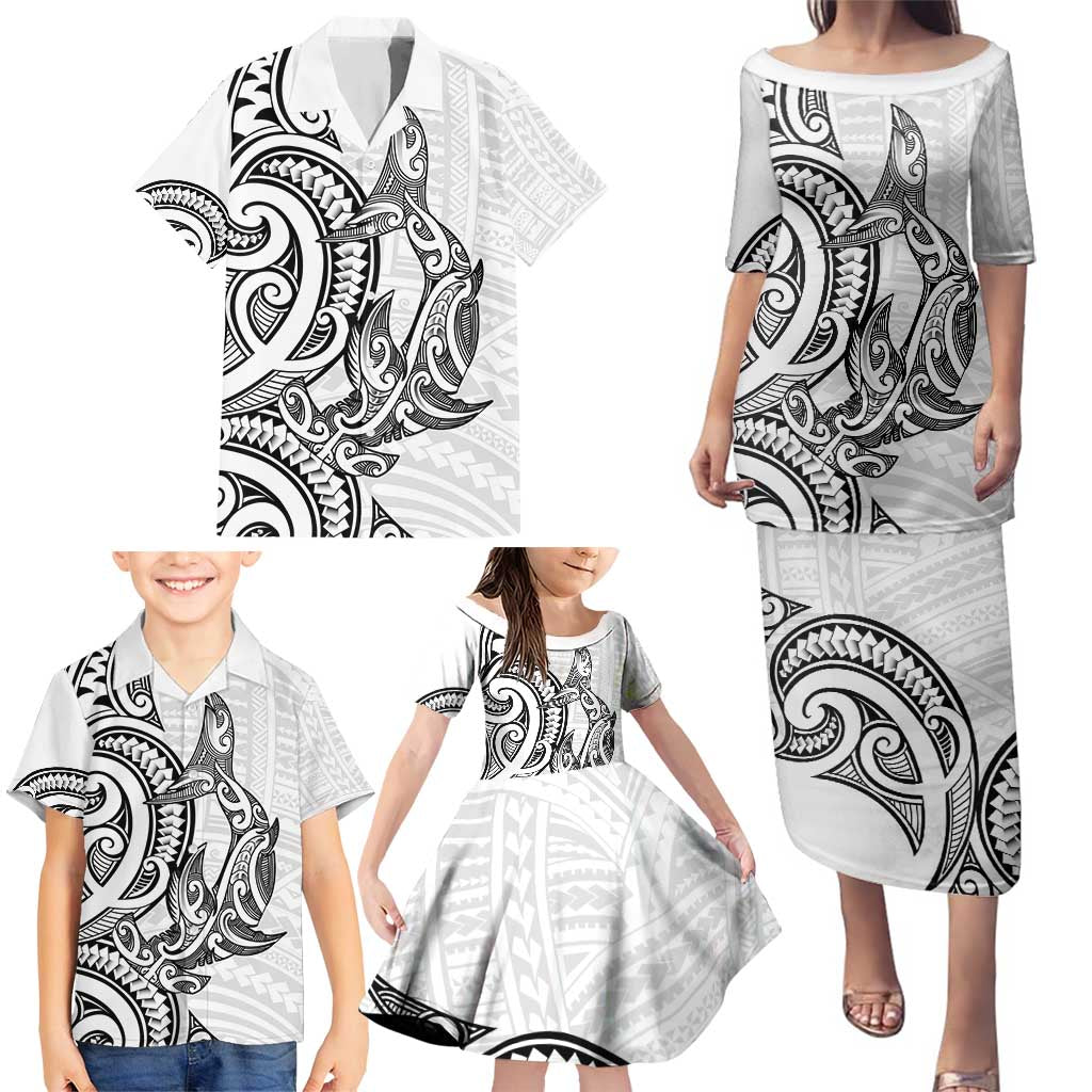 New Zealand Hammerhead Shark Family Matching Puletasi and Hawaiian Shirt Maori Haehae Mangopare White - Aussie Hoodie