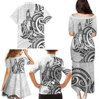 New Zealand Hammerhead Shark Family Matching Puletasi and Hawaiian Shirt Maori Haehae Mangopare White - Aussie Hoodie