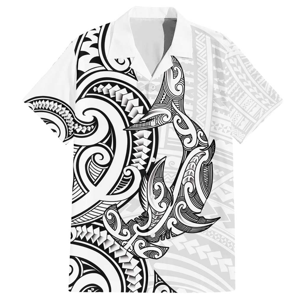 New Zealand Hammerhead Shark Family Matching Short Sleeve Bodycon Dress and Hawaiian Shirt Maori Haehae Mangopare White - Aussie Hoodie
