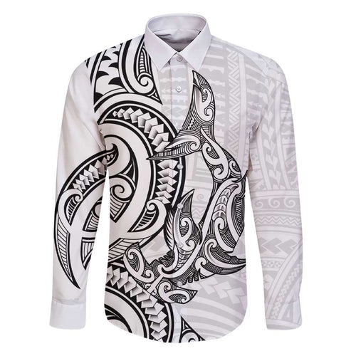 New Zealand Hammerhead Shark Family Matching Short Sleeve Bodycon Dress and Hawaiian Shirt Maori Haehae Mangopare White - Aussie Hoodie