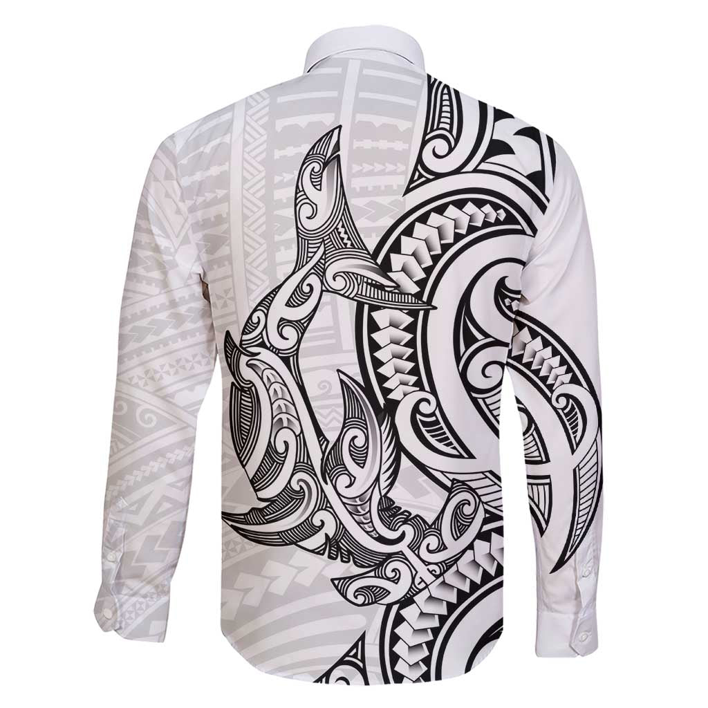 New Zealand Hammerhead Shark Family Matching Short Sleeve Bodycon Dress and Hawaiian Shirt Maori Haehae Mangopare White - Aussie Hoodie