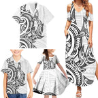 New Zealand Hammerhead Shark Family Matching Summer Maxi Dress and Hawaiian Shirt Maori Haehae Mangopare White - Aussie Hoodie