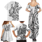 New Zealand Hammerhead Shark Family Matching Summer Maxi Dress and Hawaiian Shirt Maori Haehae Mangopare White - Aussie Hoodie