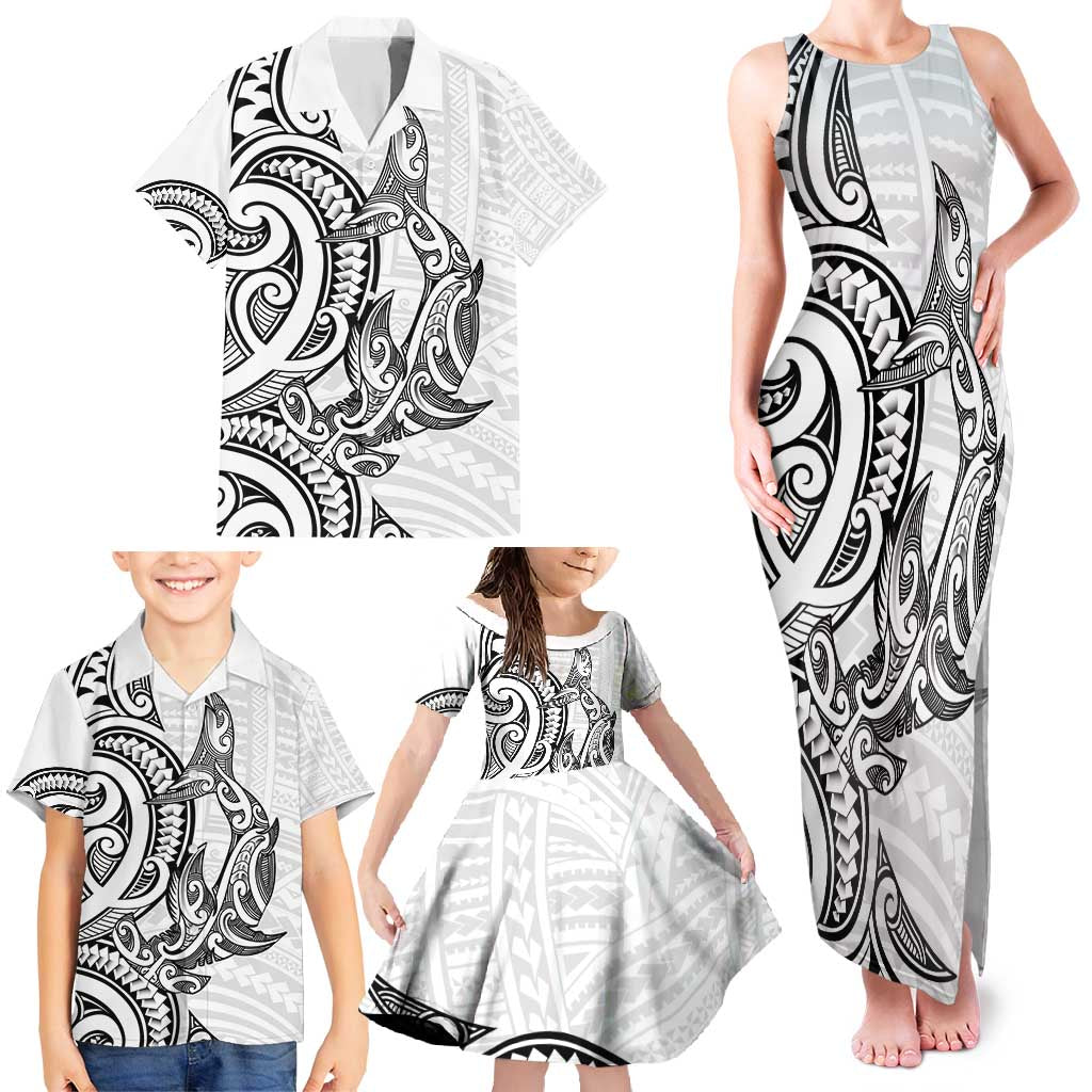 New Zealand Hammerhead Shark Family Matching Tank Maxi Dress and Hawaiian Shirt Maori Haehae Mangopare White - Aussie Hoodie