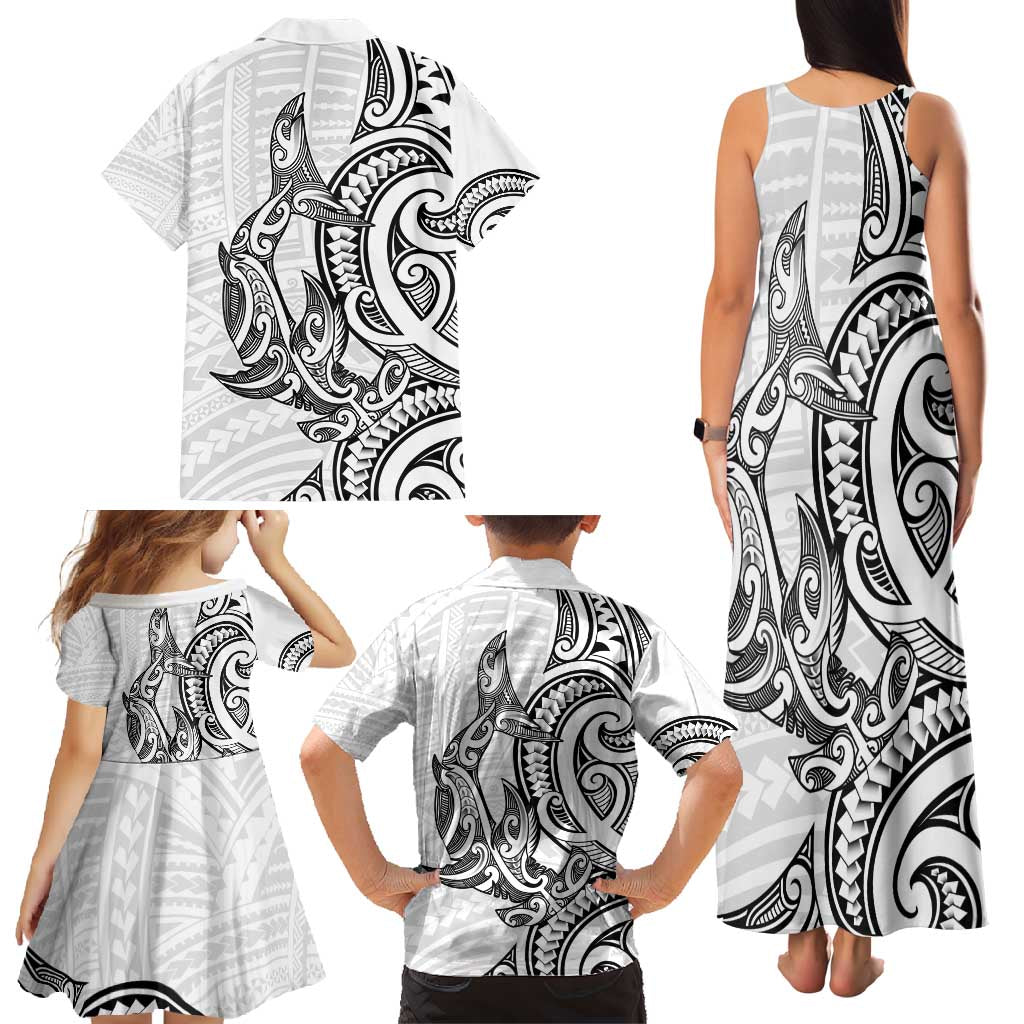 New Zealand Hammerhead Shark Family Matching Tank Maxi Dress and Hawaiian Shirt Maori Haehae Mangopare White - Aussie Hoodie