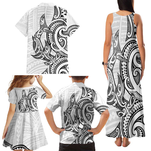 New Zealand Hammerhead Shark Family Matching Tank Maxi Dress and Hawaiian Shirt Maori Haehae Mangopare White - Aussie Hoodie