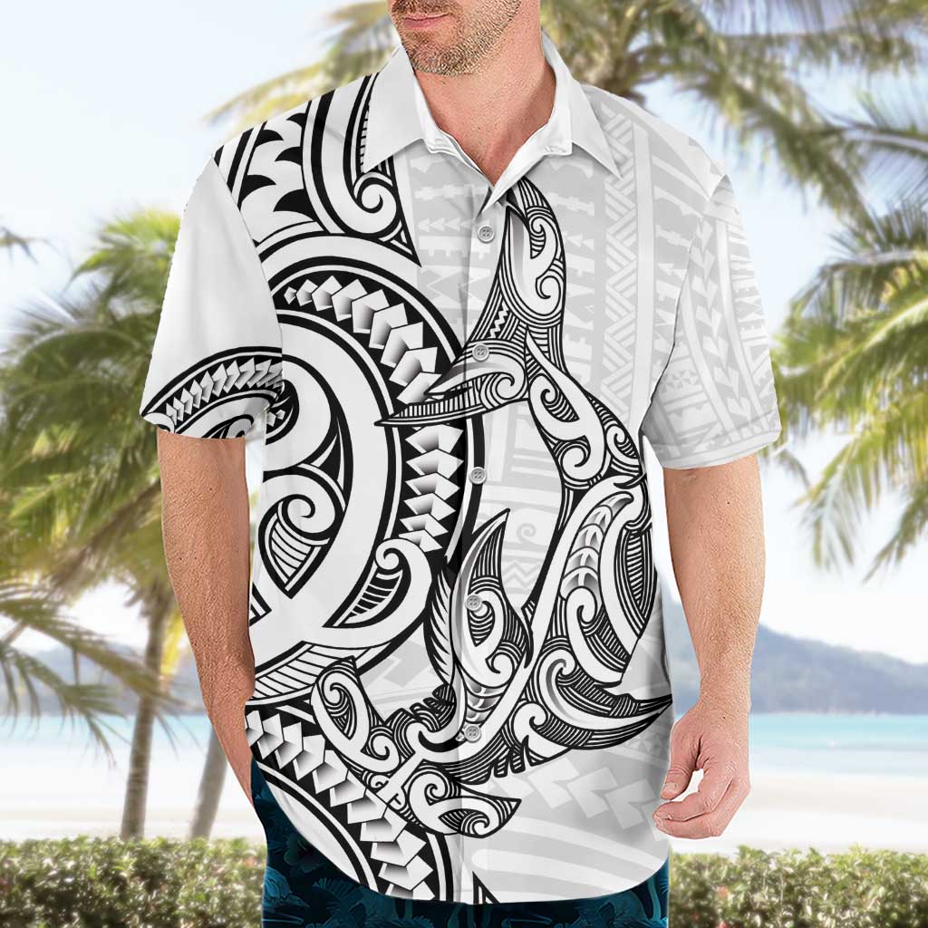 New Zealand Hammerhead Shark Hawaiian Shirt Maori Haehae Mangopare White - Aussie Hoodie