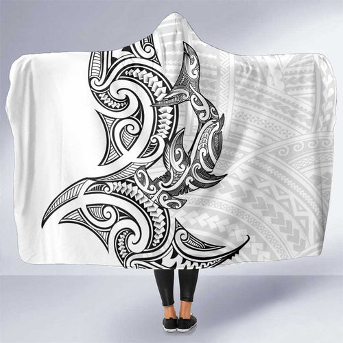 New Zealand Hammerhead Shark Hooded Blanket Maori Haehae Mangopare White - Aussie Hoodie