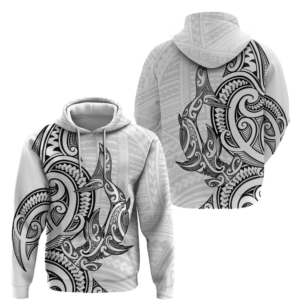 New Zealand Hammerhead Shark Hoodie Maori Haehae Mangopare White - Aussie Hoodie