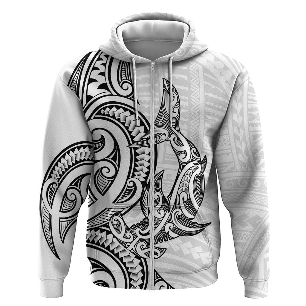 New Zealand Hammerhead Shark Hoodie Maori Haehae Mangopare White - Aussie Hoodie