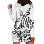 New Zealand Hammerhead Shark Hoodie Dress Maori Haehae Mangopare White - Aussie Hoodie