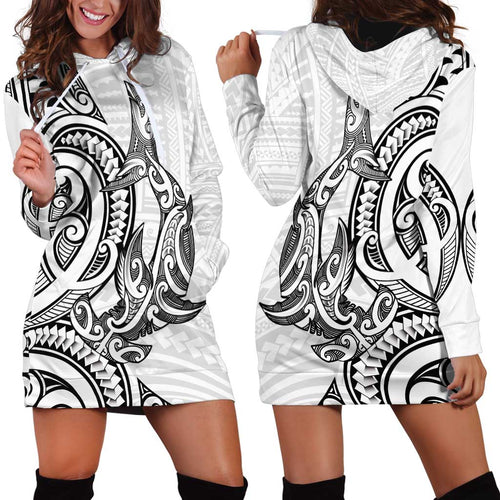 New Zealand Hammerhead Shark Hoodie Dress Maori Haehae Mangopare White - Aussie Hoodie