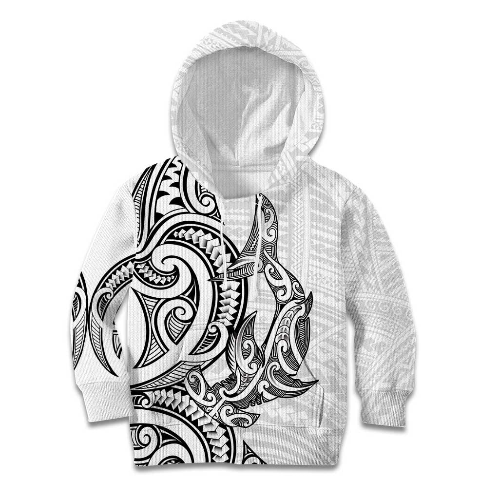 New Zealand Hammerhead Shark Kid Hoodie Maori Haehae Mangopare White - Aussie Hoodie