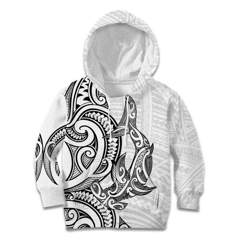 New Zealand Hammerhead Shark Kid Hoodie Maori Haehae Mangopare White - Aussie Hoodie
