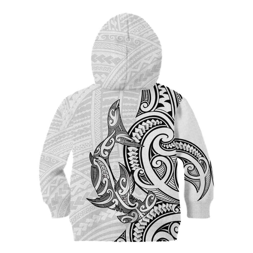 New Zealand Hammerhead Shark Kid Hoodie Maori Haehae Mangopare White - Aussie Hoodie