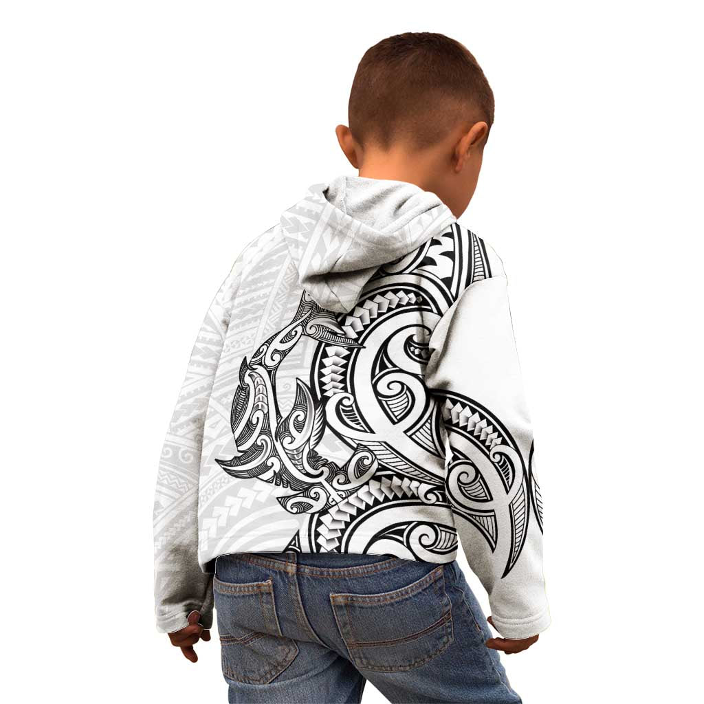 New Zealand Hammerhead Shark Kid Hoodie Maori Haehae Mangopare White - Aussie Hoodie