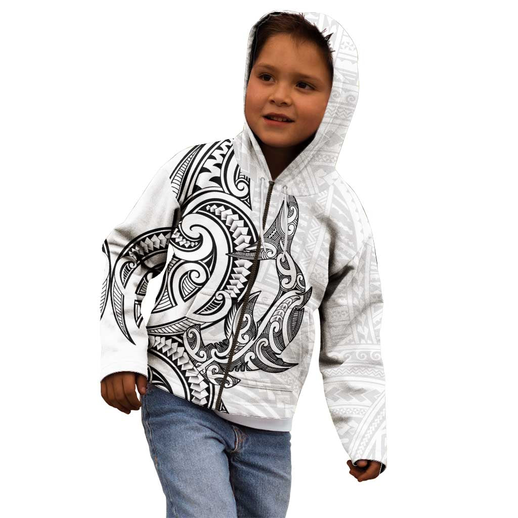 New Zealand Hammerhead Shark Kid Hoodie Maori Haehae Mangopare White - Aussie Hoodie
