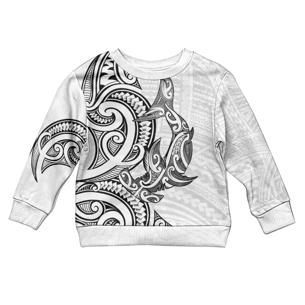 New Zealand Hammerhead Shark Kid Ugly Christmas Sweater Maori Haehae Mangopare White - Aussie Hoodie