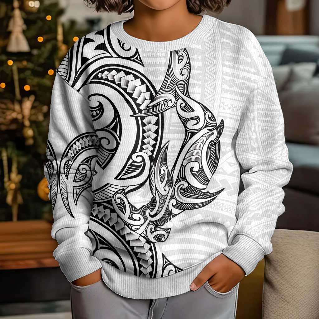 New Zealand Hammerhead Shark Kid Ugly Christmas Sweater Maori Haehae Mangopare White - Aussie Hoodie