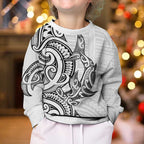 New Zealand Hammerhead Shark Kid Ugly Christmas Sweater Maori Haehae Mangopare White - Aussie Hoodie